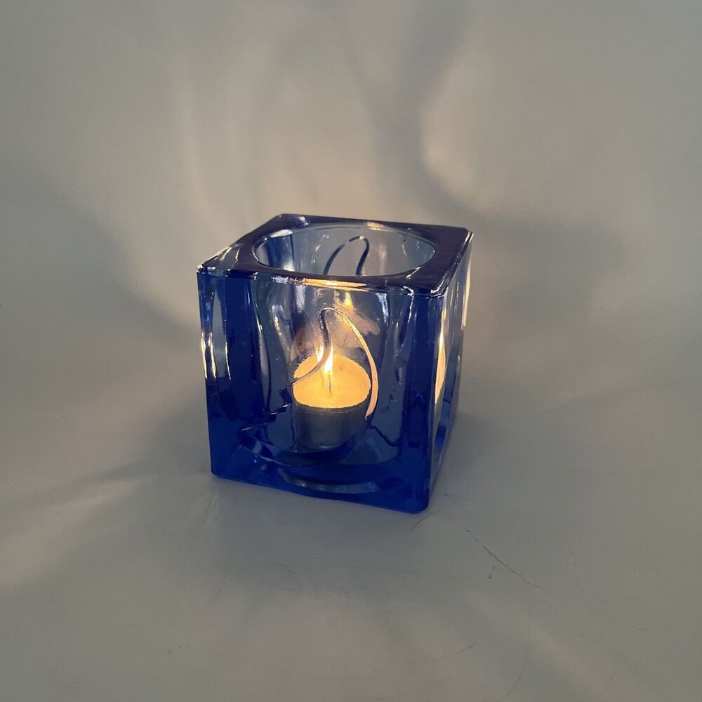 Blue Cube Candle Holder MAN IN THE MOON, Vintage